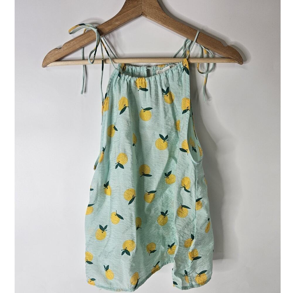Mine Cute Lemon Casual Blouse Blue Halter Top Back Size Small